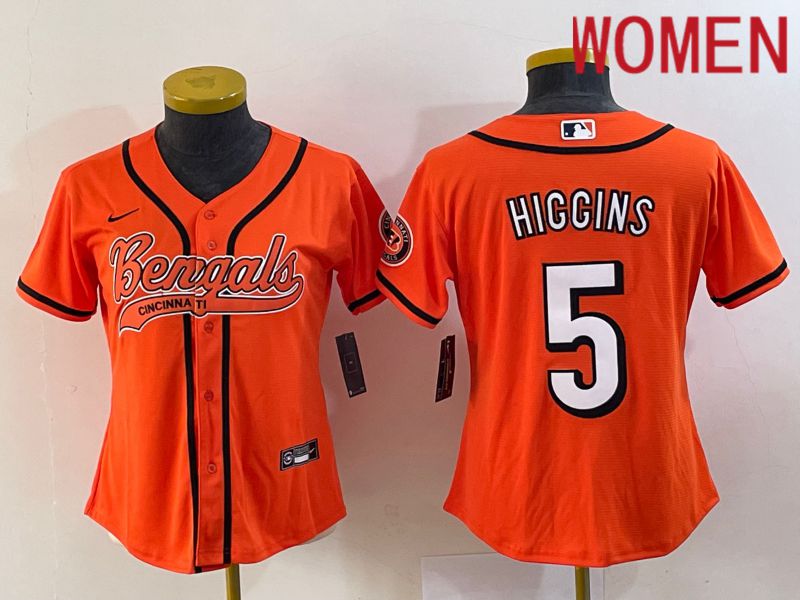 Women Cincinnati Bengals 5 Tee Higgins Orange Nike Co branded NFL Jersey